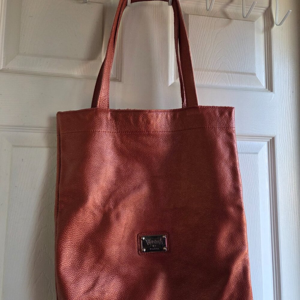 VALENTINA Italian LEATHER Copper orange LEATHER TOTE BAG 16x14 no wear